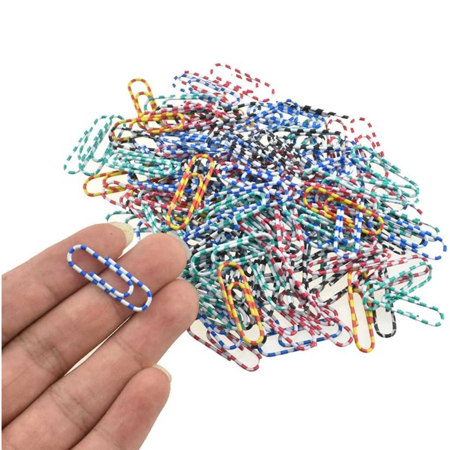 Striped Colored Paper Clips Assorted Sizes Metal Coated
