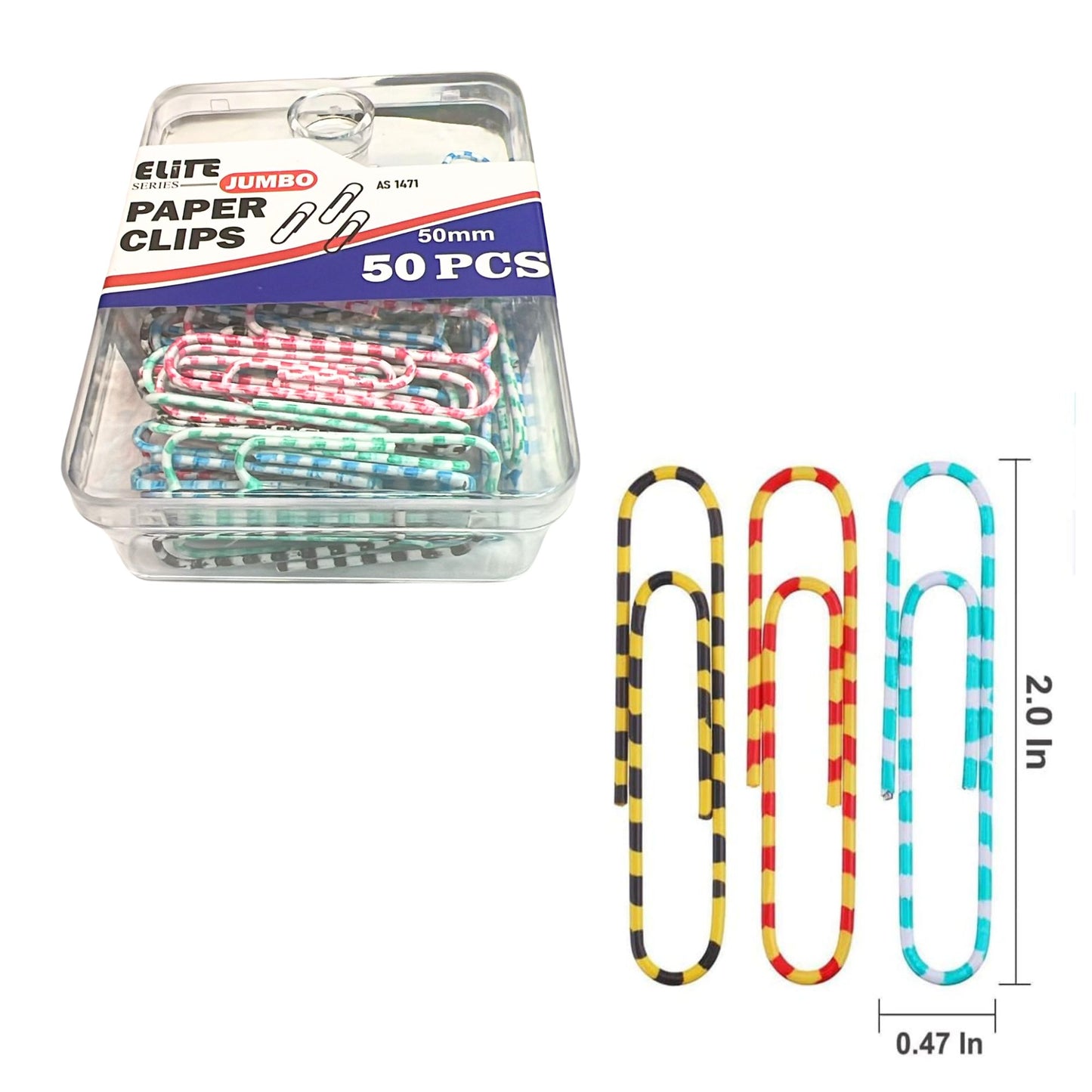 Striped Colored Paper Clips Assorted Sizes Metal Coated