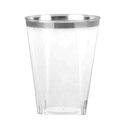 Disposable Plastic Clear 10oz Silver Rim Square Bottom Tumblers